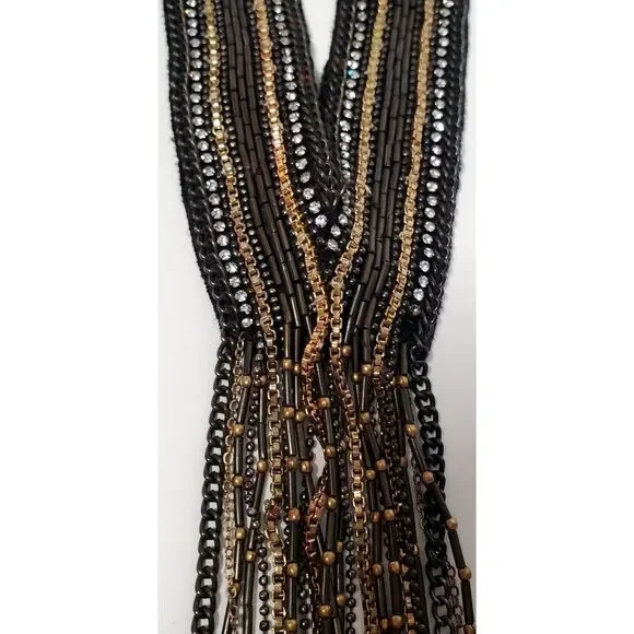 Chico's Miesha Necklace Fringe Bead Silver Gold Beads Collar Statement Y Pendant - Picture 9 of 11